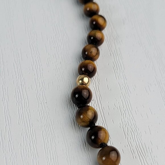 Vintage Tiger's Eye Graduated Necklace 28 Inch Gold-Tone Filigree Box Clasp - Picture 6 of 12